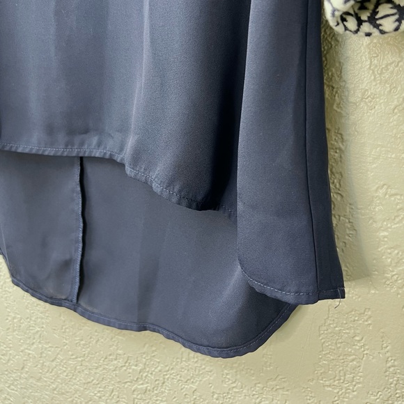 THML Navy White High Low Boho Bohemian Ethnic Blouse Casual long sleeve Tops - Picture 8 of 8